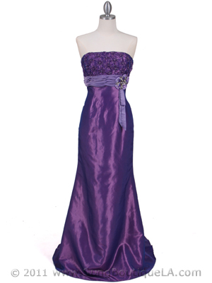 0112 Purple Strapless Taffeta Evening Gown, Purple