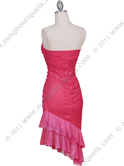 027 Hot Pink Strapless Glitter Party Dress - Hot Pink, Back View Medium