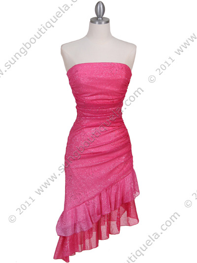027 Hot Pink Strapless Glitter Party Dress - Hot Pink, Front View Medium