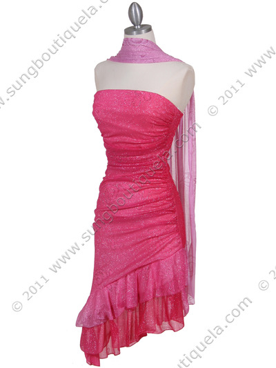 027 Hot Pink Strapless Glitter Party Dress - Hot Pink, Alt View Medium