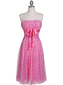 072 Pink Printed Tea Length Dress - Pink, Front View Thumbnail