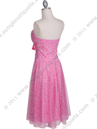 072 Pink Printed Tea Length Dress - Pink, Back View Medium