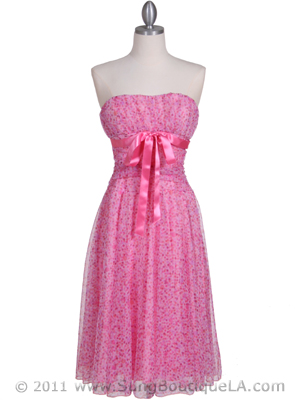 072 Pink Printed Tea Length Dress, Pink