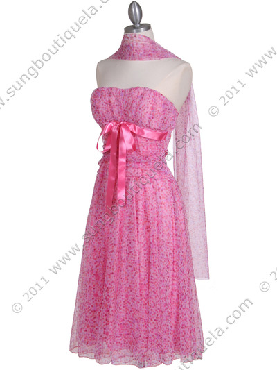 072 Pink Printed Tea Length Dress - Pink, Alt View Medium