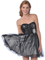 077Print Strapless Short Prom Dress - Black, Front View Thumbnail