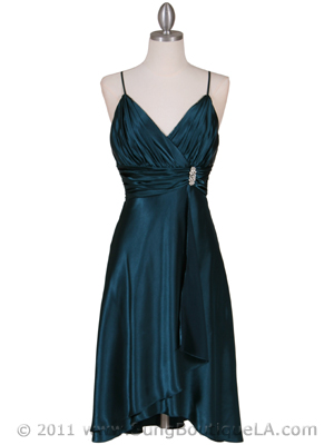 083 Teal Charmeuse Cocktail Dress with Rhinestone Pin, Teal