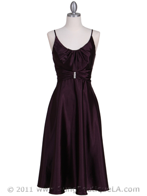 085 Purple Charmeuse Tea Length Dress, Purple