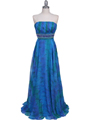 09287 Blue Printed Strapless Chiffon Evening Dress - Blue, Front View Thumbnail