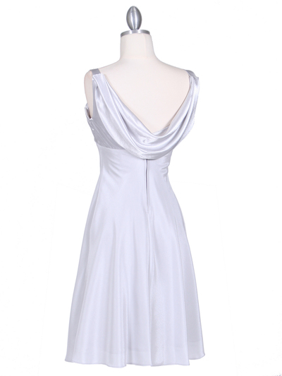 1021 Silver Satin Top Cocktail Dress - Silver, Back View Medium
