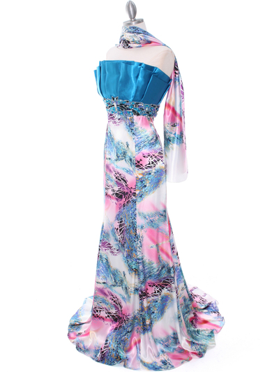 10302 Turquoise Printed Evening Dress - Turquoise, Alt View Medium