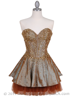 1035 Champagne Beaded Party Dress, Champagne