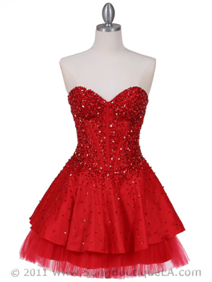 1035 Red Beaded Party Dress, Red