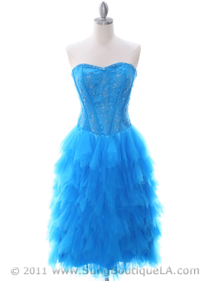 1036 Ocean Blue Tiered Homecoming Dress, Ocean Blue