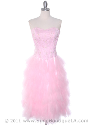 1036 Pink Tiered Homecoming Dress, Pink