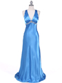 1042 Blue Charmeuse Evening Dress - Blue, Front View Thumbnail