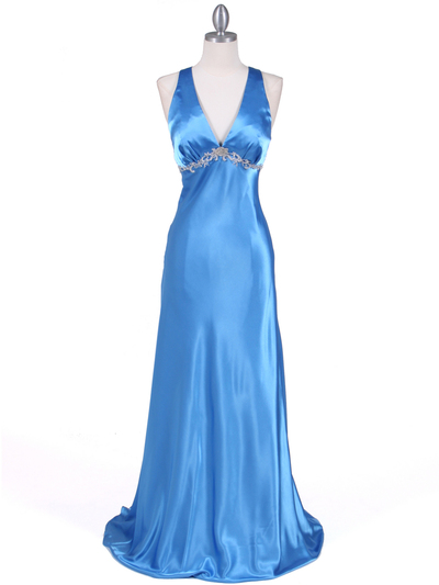 1042 Blue Charmeuse Evening Dress - Blue, Front View Medium