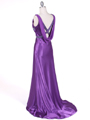 1050 Purple Draped Back Evening Gown - Purple, Back View Thumbnail