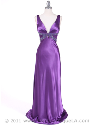 1050 Purple Draped Back Evening Gown, Purple