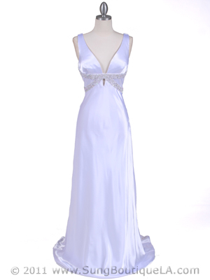1050 White Draped Back Evening Gown, White