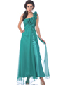 10530 One Shoulder Chiffon Evening Dress - Jade, Front View Thumbnail