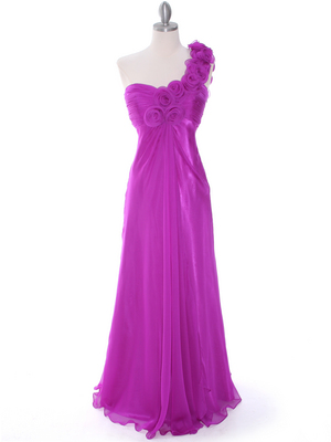 10530 Purple One Shoulder Chiffon Evening Dress, Purple