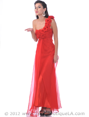 10530 One Shoulder Chiffon Evening Dress, Red
