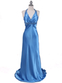 Turquoise Blue Charmeuse Halter Beaded Evening Dresses