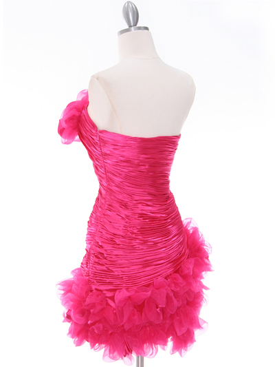 10622 Hot Pink Strapless Ruched Cocktail Dress - Hot Pink, Back View Medium