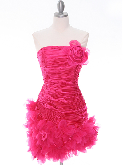 10622 Hot Pink Strapless Ruched Cocktail Dress - Hot Pink, Front View Medium