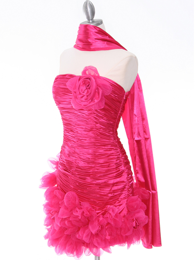 10622 Hot Pink Strapless Ruched Cocktail Dress - Hot Pink, Alt View Medium