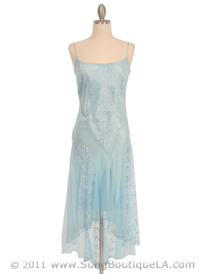 1080 Baby Blue 3/4 Length Floral Laced Dress, Baby Blue