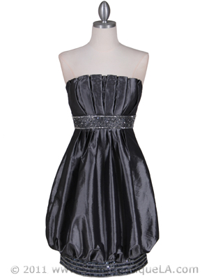 1091 Charcoal Strapless Sequin Cocktail Dress, Charcoal
