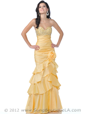 10 Yellow Strapless Taffeta Prom Dress, Yellow