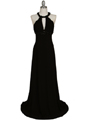 1104 Black Embellished Jersey Gown - Black, Front View Thumbnail