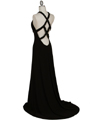 1104 Black Embellished Jersey Gown - Black, Back View Thumbnail