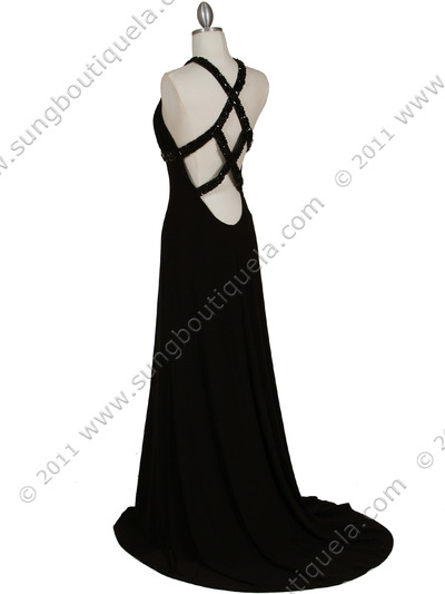 1104 Black Embellished Jersey Gown - Black, Back View Medium