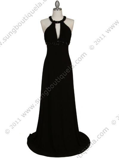 1104 Black Embellished Jersey Gown - Black, Front View Medium