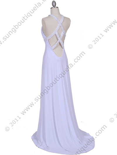 1104 White Embellished Jersey Gown - White, Back View Medium