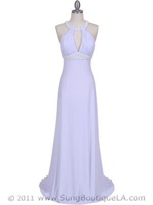 1104 White Embellished Jersey Gown, White