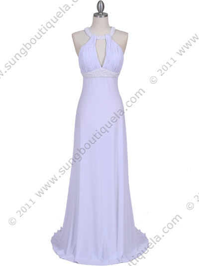 1104 White Embellished Jersey Gown - White, Front View Medium