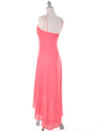 1111 Coral Evening Dress with Rhinestone Pin - Coral, Back View Thumbnail