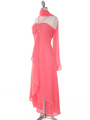 1111 Coral Evening Dress with Rhinestone Pin - Coral, Alt View Thumbnail
