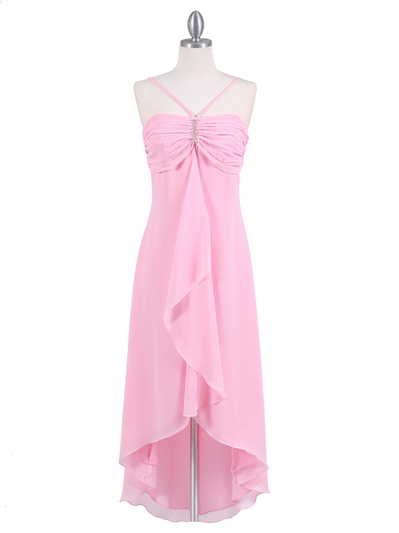 1111 Pink Evening Dress with Rhine Stone Pin - Pink, Front View Medium