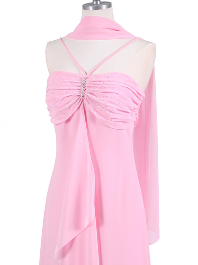 1111 Pink Evening Dress with Rhine Stone Pin - Pink, Alt View Medium