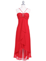 1111 Red Evening Dress with Rhine Stone Pin - Red, Front View Thumbnail
