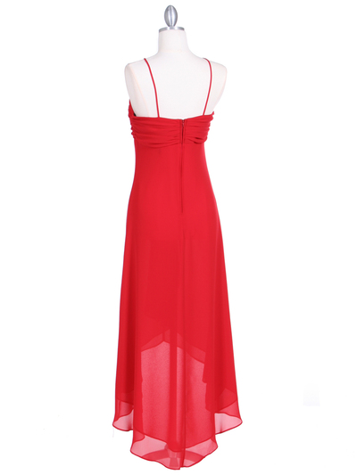1111 Red Evening Dress with Rhine Stone Pin - Red, Back View Medium