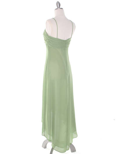 1111 Sage Evening Dress with Rhinestone Pin - Sage, Back View Medium