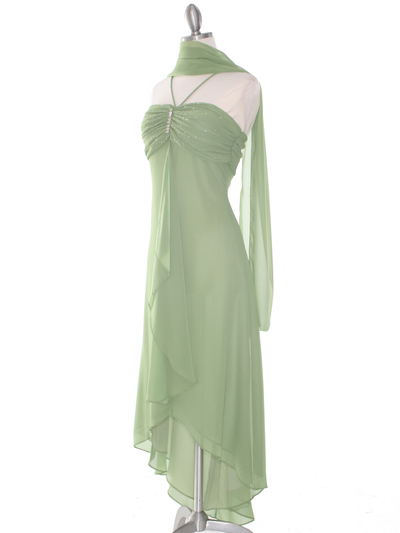 1111 Sage Evening Dress with Rhinestone Pin - Sage, Alt View Medium