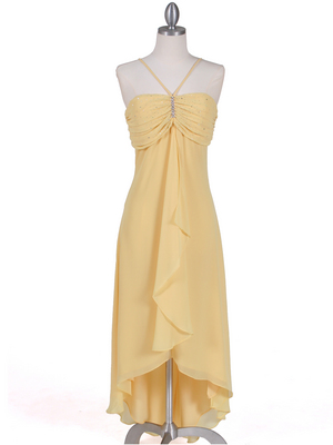 1111 Yellow Evening Dress with Rhine Stone Pin, Yellow