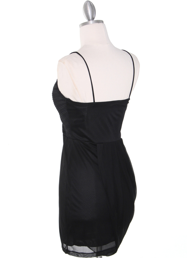 1113 Asymmetrical Mini Cocktail Dress - Black, Back View Medium